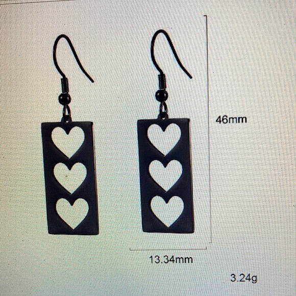 NWOT - Skyrim Black Heart Rectangle Stainless Steel Geometric Dangle Earrings - Picture 4 of 6